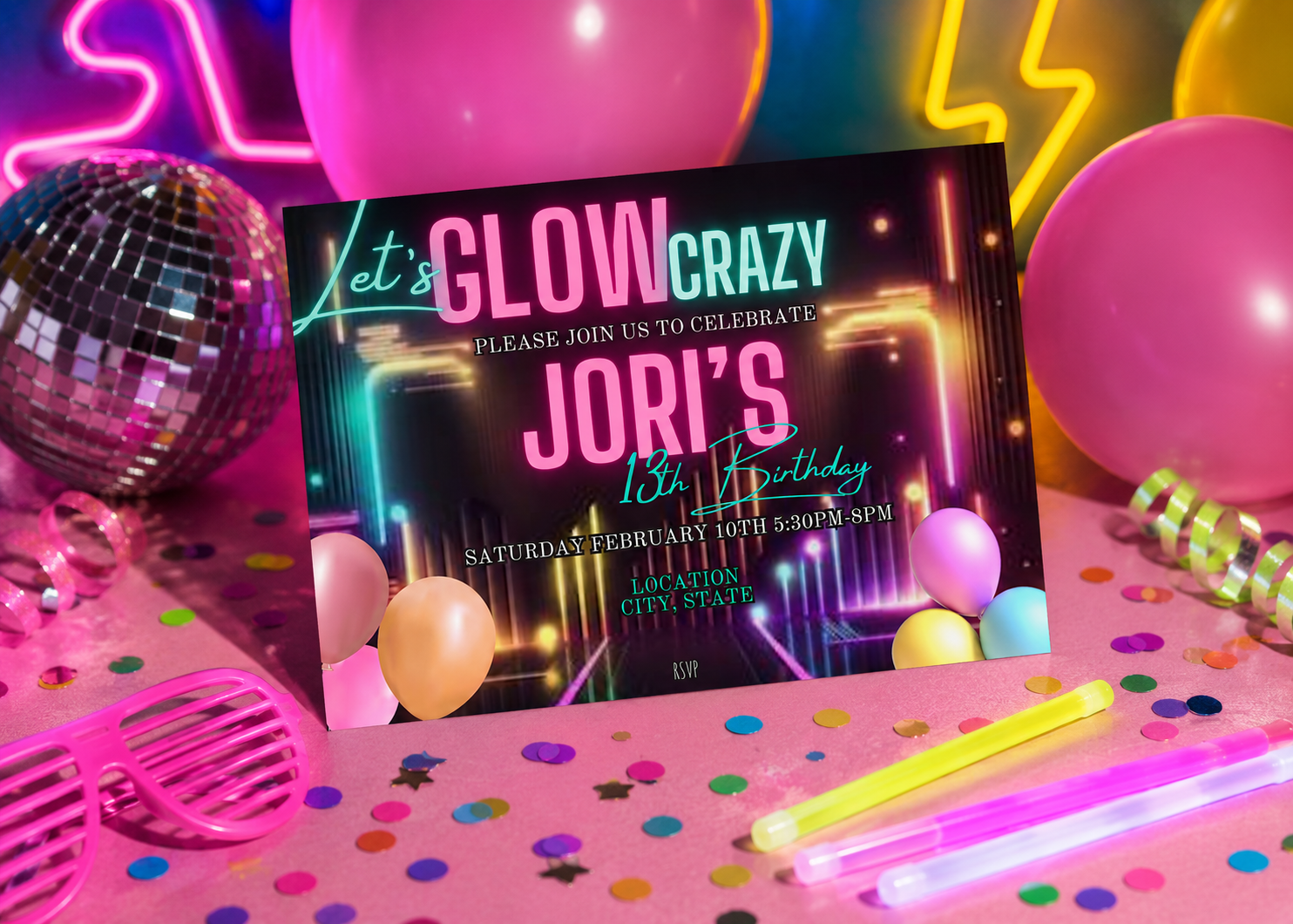Let’s Glow Crazy Party Invitation | Instant Download Canva Editable Template