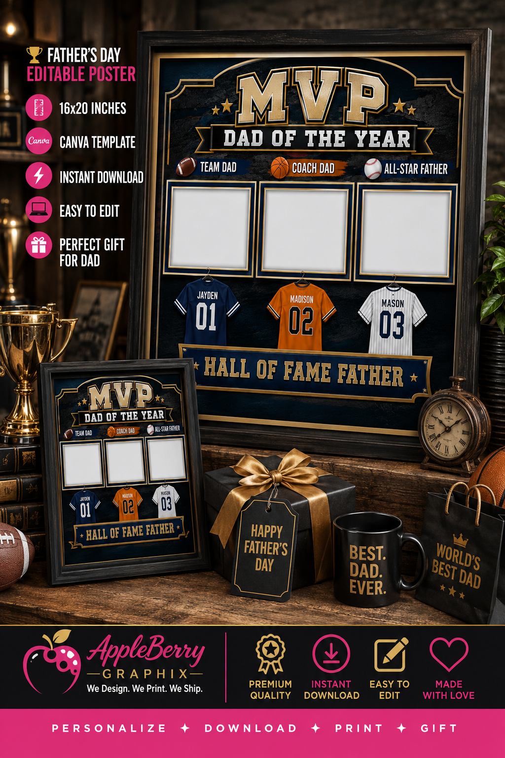 MVP DAD OF THE YEAR™ Editable Father's Day Canva Template | 16x20 Poster | Instant Download