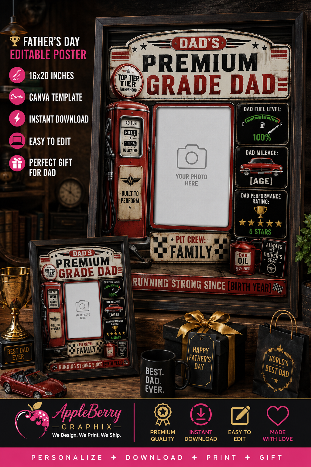 PREMIUM GRADE DAD™ Editable Father's Day Canva Template | 16x20 Poster | Instant Download