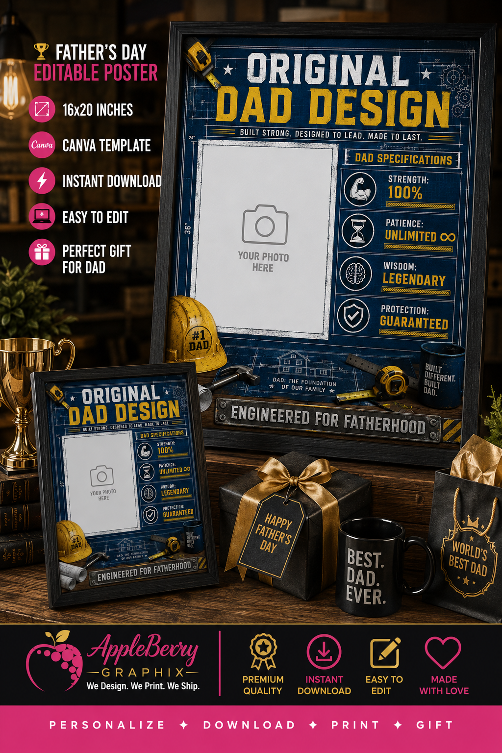 DAD BLUEPRINT™ Editable Father's Day Canva Template | 16x20 Poster | Instant Download