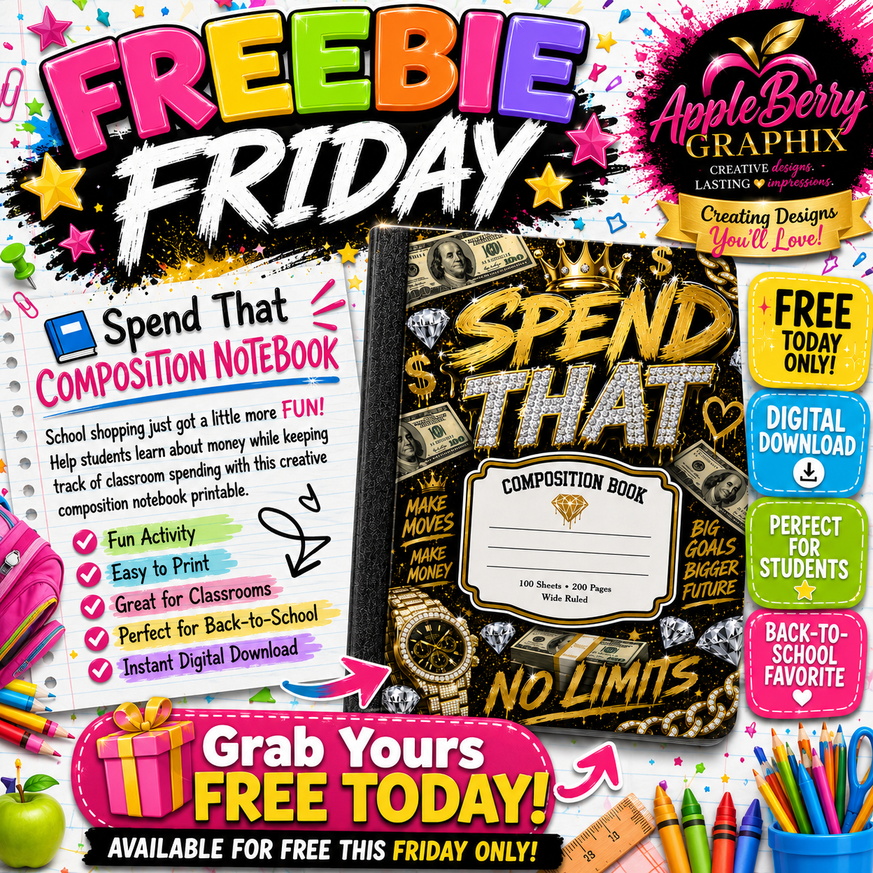FREEBIE FRIDAY features our 💎 Spend That Composition Notebook!