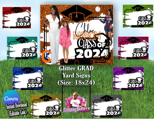 Glitter GRAD Yard Sign Editable (Canva)