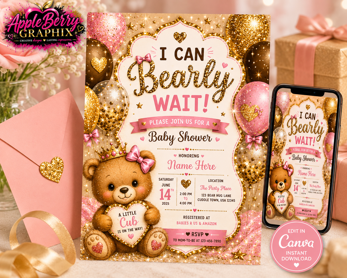 Bearly Wait Baby Shower Invitation Template