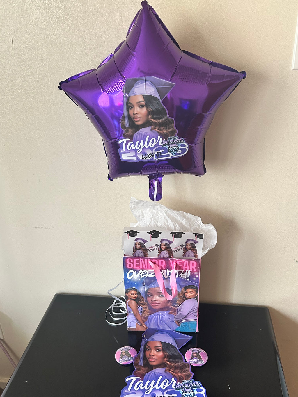 Graduation Celebration Bundle – Custom Photo Gift Bag Set (Balloon, Fan & Buttons Included)