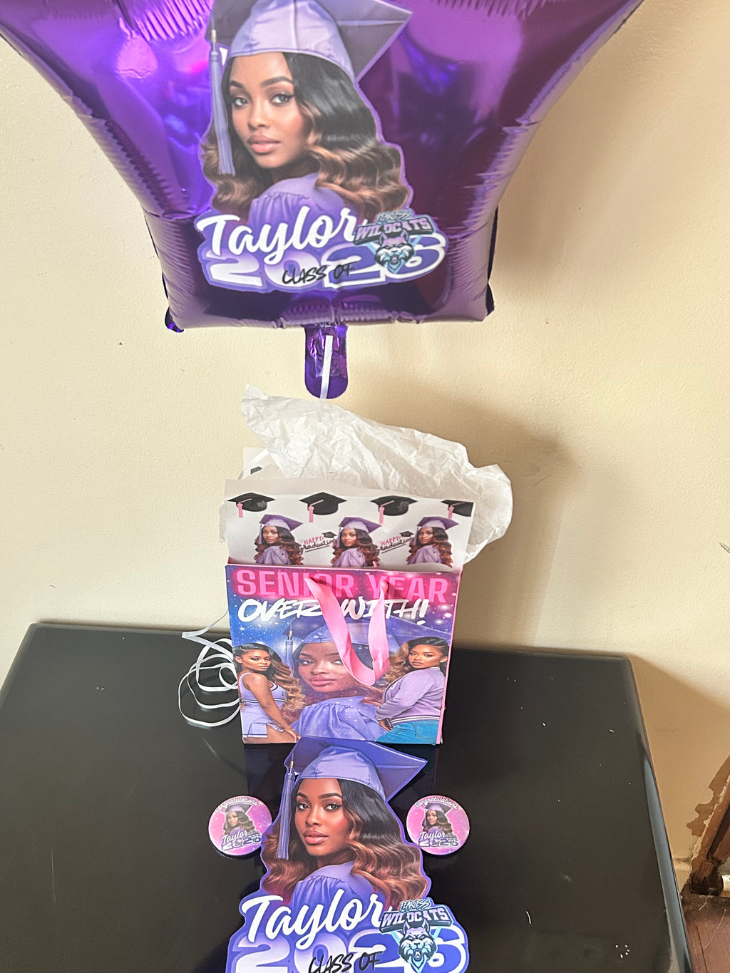 Graduation Celebration Bundle – Custom Photo Gift Bag Set (Balloon, Fan & Buttons Included)