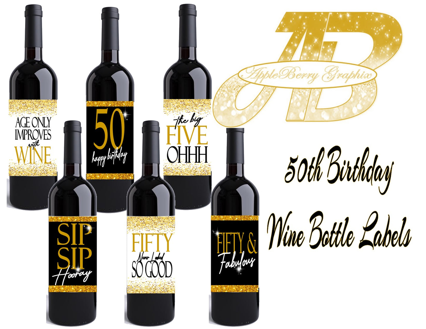 50th Birthday Wine Bottle Labels